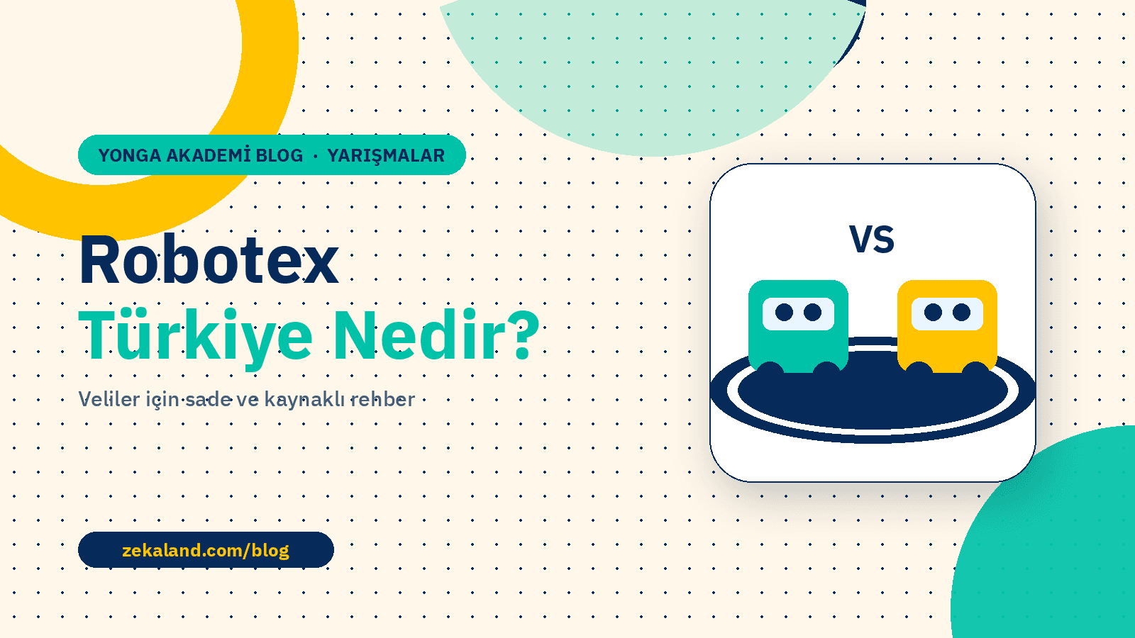 Robotex Türkiye Nedir? başlıklı blog kapağı; sumo ringinde karşı karşıya iki küçük robot çizimi